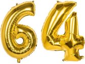 64 Jaar Folie Ballonnen Goud - Happy Birthday - Foil Balloon - Versiering - Verjaardag - Man / Vrouw - Feest - Inclusief Opblaas Stokje & Clip - XXL - 115 cm