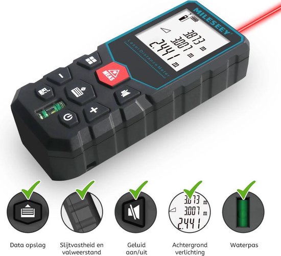 VONROC Laser afstandsmeter - 60 meter bereik - Aanpasbare meetreferentie