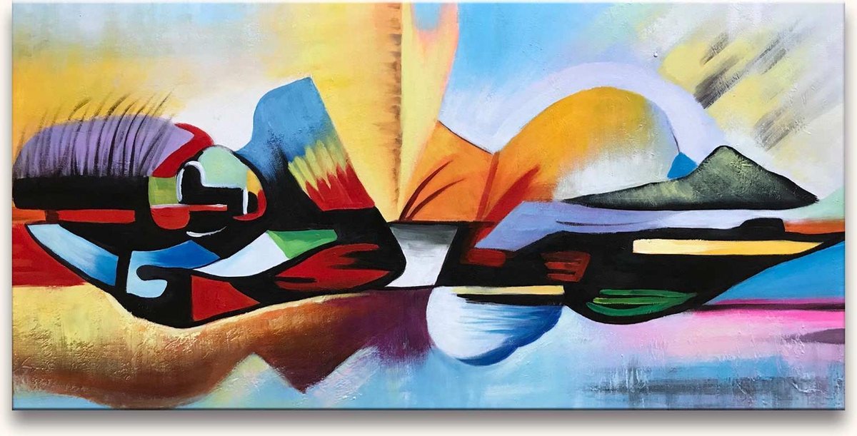 Grootmeesters ® Handgeschilderd schilderij Olieverf op Canvas - Sleeping Buddha multi