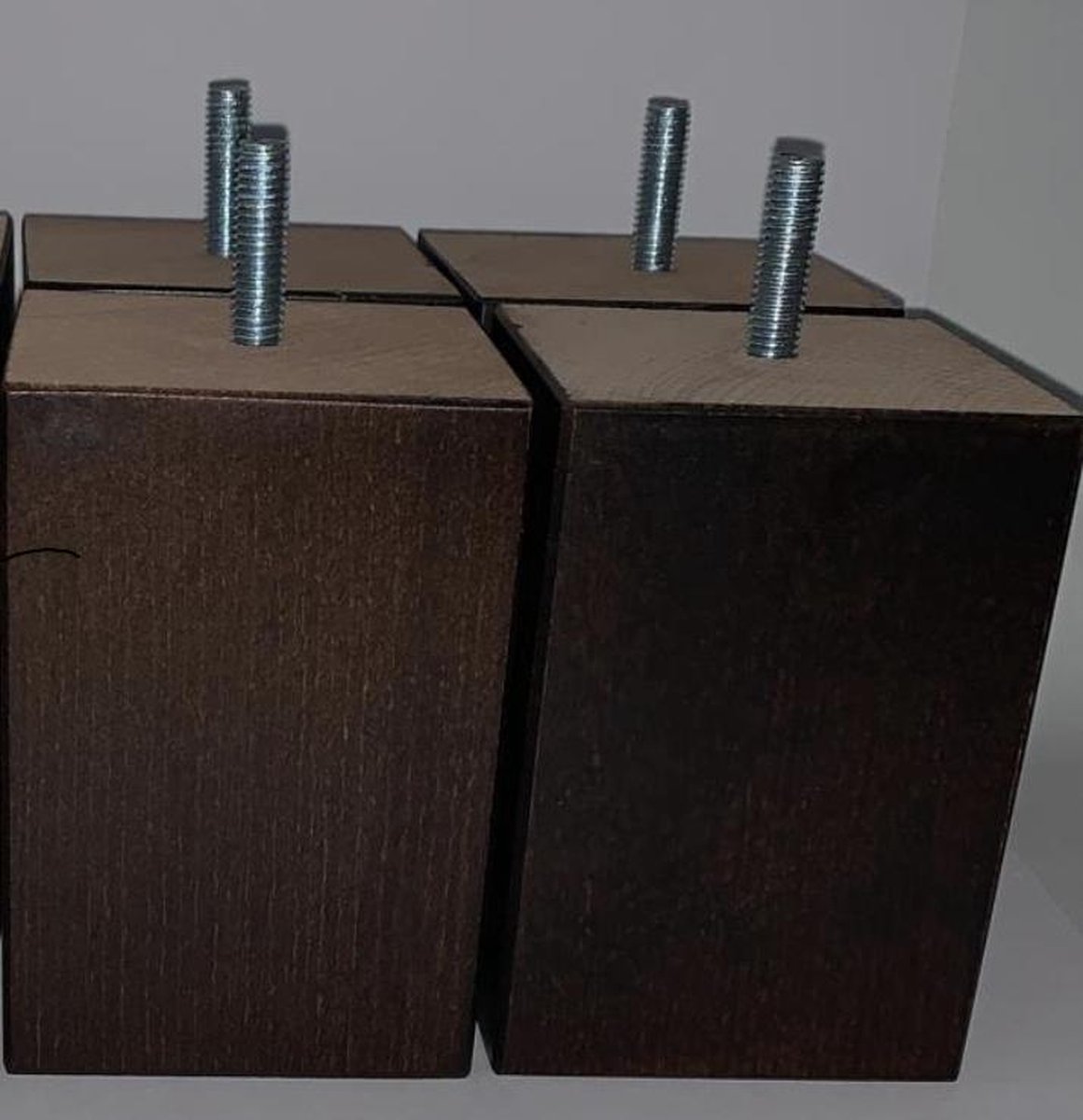 Set van 4 stuks houten meubelpoten Wengé (donker bruin) beuken 10 cm hoogte 7x7 cm M8 draadeinde Boxspring bedden banken