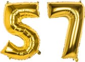 57 Jaar Folie Ballonnen Goud - Happy Birthday - Foil Balloon - Versiering - Verjaardag - Man / Vrouw - Feest - Inclusief Opblaas Stokje & Clip - XXL - 115 cm