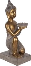 Clayre & Eef Theelichthouder Boeddha 19*17*44 cm Goudkleurig Kunststof Waxinelichthouder Windlichthouder