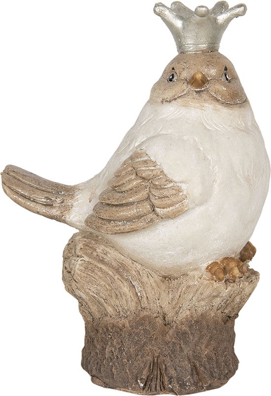 Clayre & Eef Figurine Oiseau 14x9x19 cm Blanc Beige Polyrésine Accessoires de maison