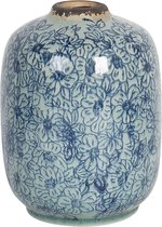 Clayre & Eef Vaas Ø 12*16 cm Blauw Keramiek Rond Bloempot Binnen Pot