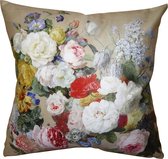 Clayre & Eef Kussenhoes 45x45 cm Beige Wit Polyester Vierkant Bloemen Sierkussenhoes