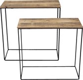 Clayre & Eef Sidetables Set van 2 60*25*65 cm / 55*22*56 cm Bruin Hout, Ijzer Rechthoek Wandtafel Bijzettafel Tafel