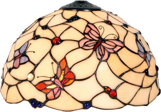 LumiLamp Abat-jour Tiffany Ø 30x20 cm Beige Rose Verre Papillon Abat-jour en verre