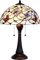 LumiLamp Tiffany Tafellamp Ø 41*60 cm E27/max 2*60W Paars, Rood, Wit Glas in lood HalfRond vlinder Tiffany Bureaulamp Tiffany Lampen