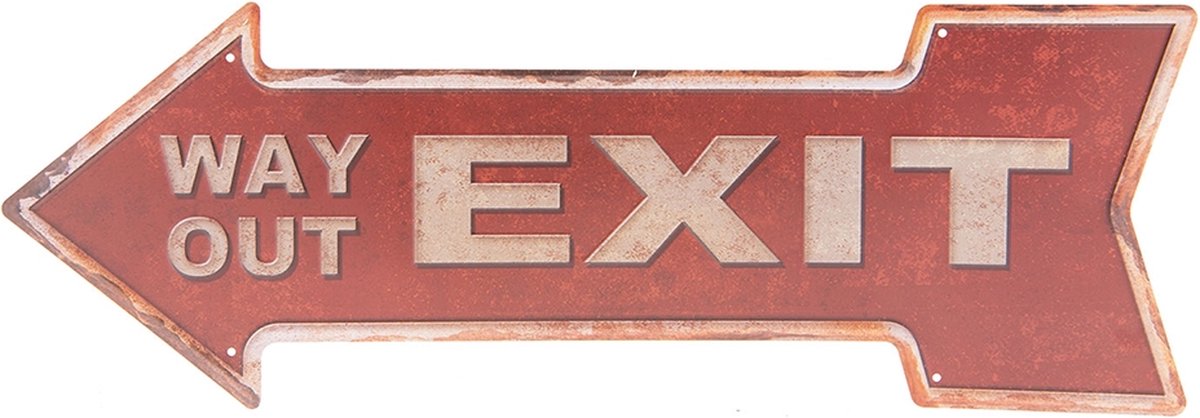 Tekstbord 46*15 cm Rood Ijzer Rechthoek Exit Way Out Wandbord Spreuk Wandplaat