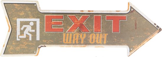 Clayre & Eef Tekstbord 46x15 cm Grijs Ijzer Rechthoek Exit Way Out Wandbord