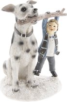 Clayre & Eef Beeld  Hond 18 cm Wit Blauw Kunststof Woonaccessoires beeld decoratie  Decoratieve Accessoires