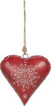 Clayre & Eef Decoratie Hanger 21*6*21 cm Rood Ijzer Hartvormig Kersthanger Kerstboomversiering