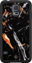 Samsung S5 hoesje - Marmer zwart oranje | Samsung Galaxy S5 case | Hardcase backcover zwart