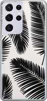 Samsung S21 Ultra hoesje siliconen - Palm leaves silhouette | Samsung Galaxy S21 Ultra case | zwart | TPU backcover transparant