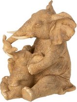 J-Line Olifant Zittend Met Kind Poly Beige Set van 2 stuks