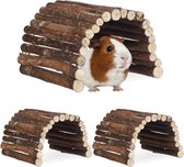 Relaxdays 3x loopbrug hout - hamsterbrug - knaagdieren - brug - tunnel - natuurlijk