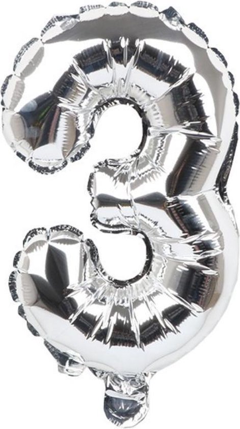 Folieballon / Cijferballon Zilver XL - getal 3 - 82cm