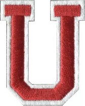 Alfabet Strijk Letter Embleem Patch Rood Wit Dun Randje B 4 x L 5.1 cm / Letter U