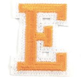 Alfabet Letter Strijk Embleem Patch Oranje Wit Letter E / 3.5 cm / 4.5 cm