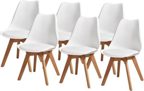 BJORN Set van 6 stoelen voeten in beuken - Wit Simili - L 48,5 x D 58 x H  83 cm | bol.com