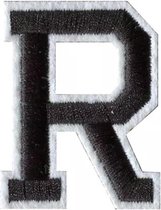 Alfabet Strijk Letter Embleem Patches Zwart Wit Dun Randje Letter R / 4 cm / 5 cm