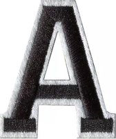 Alfabet Strijk Letter Embleem Patches Zwart Wit Dun Randje Letter A / 4 cm / 5 cm