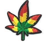 Wiet Hennep Cannabis blad Met Rasta kleuren Strijk Patch 6.5 cm / 7.5 cm / Rood Geel Groen