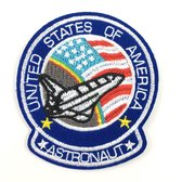 Astronaut United States Of America Tekst Space Shuttle Strijk Embleem Patch 7.3 cm / 8.3 cm / Blauw Wit Rood