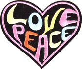Hart Love Peace Tekst Flower Power Strijk Embleem Patch 8.8 cm / 7.5 cm / Roze Blauw Oranje Geel Zwart