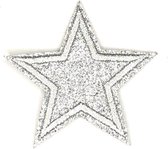 Zilverkleurige Glitter Ster Strijk Embleem Patch 6,8 x 6, 8 cm