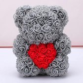 Roosbeer| Rosebear |Teddy Beer - Rozen | Roos | Bloemen | Verjaardagscadeau | Huwelijk | Moederdag | Liefde | Grijs/Rood | 25 CM | Valentijnscadeau | Inclusief Giftbox