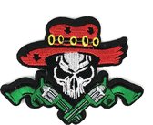 Doodskop Skull Met Twee Groene Revolvers En Rode Cowboy Hoed Patch 11.2 cm / 8.5 cm / Rood Groen Wit Zwart