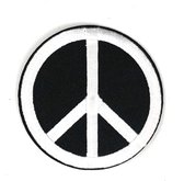 Grote Ronde Zwart Witte Peace Teken Strijk Embleem Patch 7 cm / 7 cm / Zwart Wit