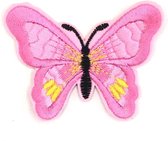 Vlinder Strijk Embleem Patch Licht Roze 7 cm / 5.5 cm / Lichtroze