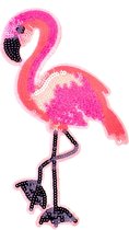 Flamingo Paillette XXL Strijk Embleem Patch Large 14.5 cm / 25.2 cm / Roze Zwart