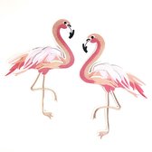 Roze Flamingo XXL Strijk Embleem Patch Set L+R 19.5 cm / 27.5 cm / Roze Zalm Wit zilver