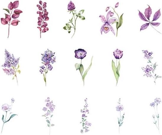Violet bloemen sticker set bullet journal stickers 15 designs 2 