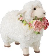 J-Line Schaap Bloemenkrans Pluche Wit/Roze Large