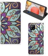 Smartphone Hoesje Geschikt voor Samsung Galaxy A42 Mobiel Bookcase Paarse Bloem
