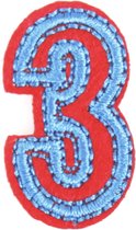 Blauw Rode Cijfers 0 Tot En Met 9 Strijk Embleem Patches 3 x 2 cm / Cijfer 3