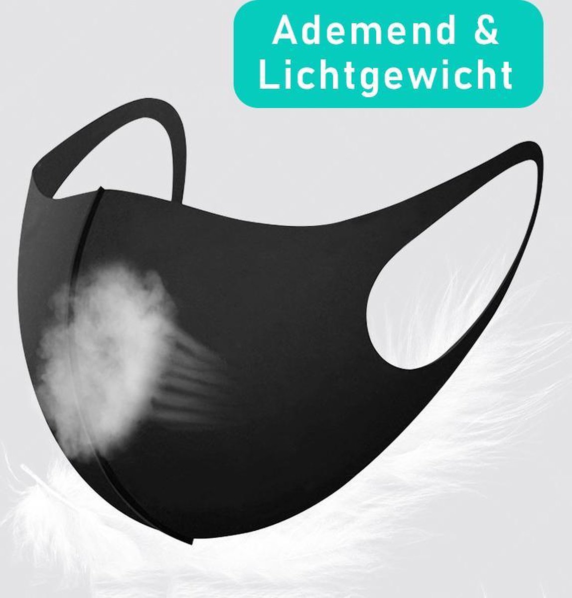 VITAMO Mondkapjes 5 Stuks - Wasbaar en Herbruikbaar Mondkapje - Ice Silk Cotton - Neopreen - Niet - Medische Mondmaskers - Noodpakket - Zwart & Grijs — afbeelding 2