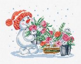 borduurpakket sneeuwpop met bloemen