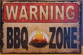 Warning BBQ Zone Barbecue Reclamebord van metaal METALEN-WANDBORD - MUURPLAAT - VINTAGE - RETRO - HORECA- BORD-WANDDECORATIE -TEKSTBORD - DECORATIEBORD - RECLAMEPLAAT - WANDPLAAT - NOSTALGIE -CAFE- BAR -MANCAVE- KROEG- MAN CAVE
