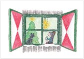 carte de Noël | Set de 5 | Grand-mère de fenêtre de Noël avec chat | Illu-Straver