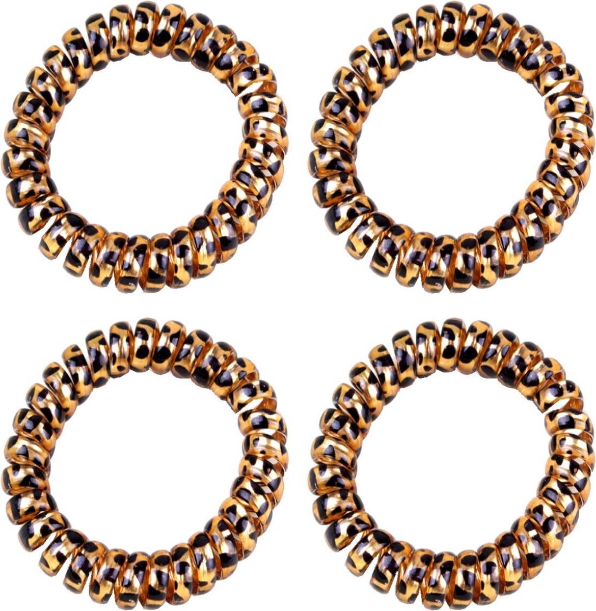 Fako Fashion - Haarelastiek - Telefoonkabel - Luipaard Goud - 55mm - 4 Stuks