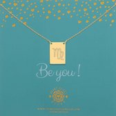 Goudkleurige Ketting stainless steel met rechthoek met gegraveerd sterrenbeeld maagd