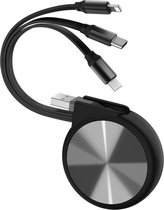 WiWu 3 in 1 Flexibele oplader en synchronisatiekabel USB to Type C / Lightning / Micri USB - Zwart