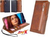 EmpX.nl Apple iPhone XR Boekhoesje Bruin | Premium hoesje met rits | Portemonnee Boekhoesje met zipper | Ruimte voor pasjes en geld | Kaarthouder | Ritsvakje |Bookcase | Flipcase |360 bescher