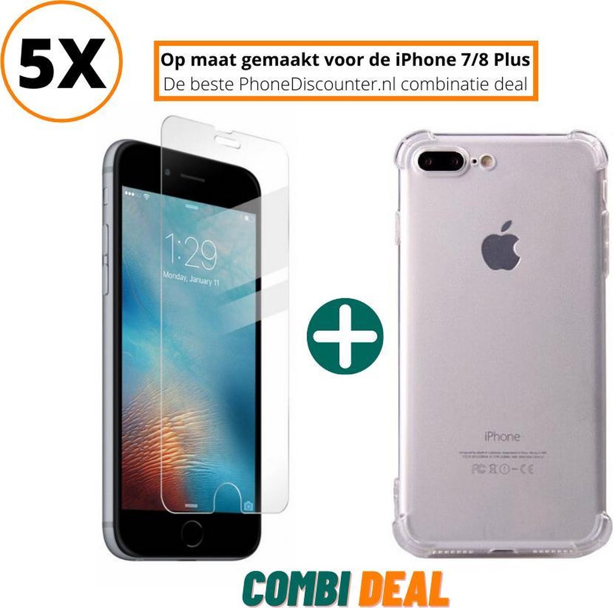 iphone 7 plus anti shock hoes | iPhone 7 Plus A1785 siliconen case | iPhone 7 Plus anti shock case transparant | beschermhoes iphone 7 plus apple | iPhone 7 Plus schokbestendige hoes + 5x iPhone 7 Plus tempered glass screenprotector