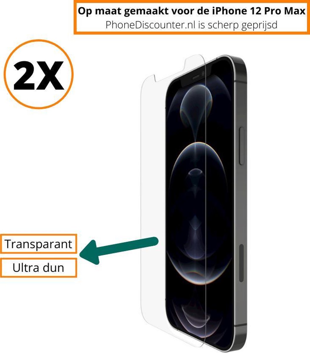 Fooniq Screenprotector Transparant 2x - Geschikt Voor Apple iPhone 12 Pro Max